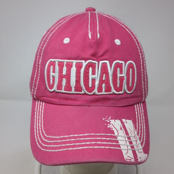 Chicago Strapback Baseball Cap Pink One Size Adjustable Embroidered Cotton - Picture 2 of 9